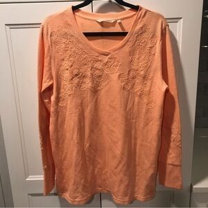 Soft Surroundings peach waffle knit lace top